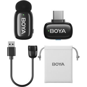 BOYA mini Tiny Wireless Microphone System with USB-C Connector for Mobile Devices (2.4 GHz, Black)